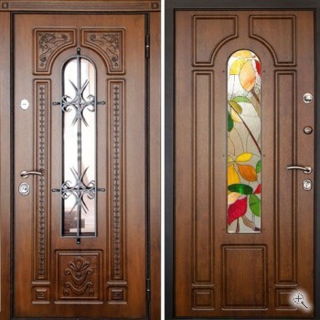 Элитная входная дверь с виноритом со стеклом, ковкой и витражом - купить от производителя Мосдвери Элитная входная дверь с виноритом со стеклом, ковкой и витражом